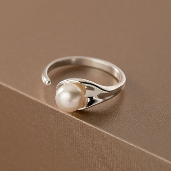 Adjustable Simple Pearl S925 Sterling Silver Ring