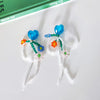 Cute Blue Heart Bow Beaded Tassel Drop Earrings