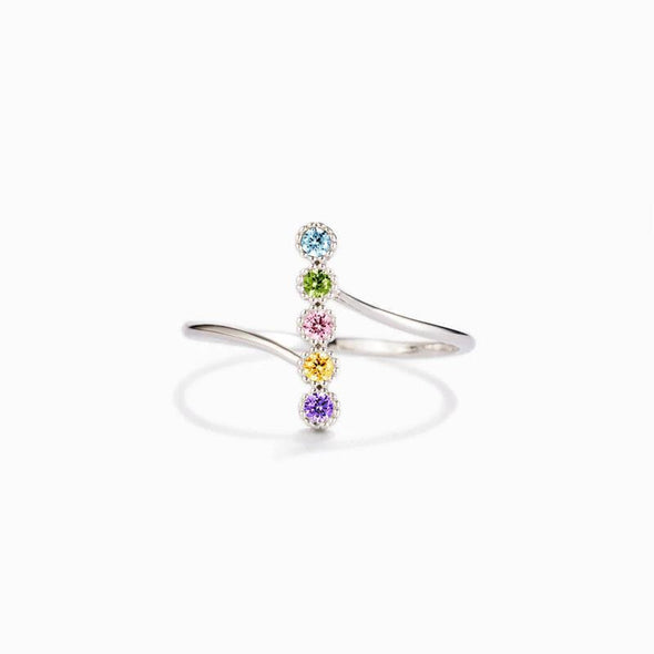 Dainty Vertical Row of Colored Five Gemstone S925 Sterling Silver Ring