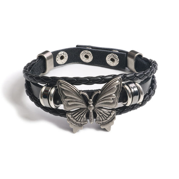 Retro Punk Butterfly Pendant Braided Bracelet
