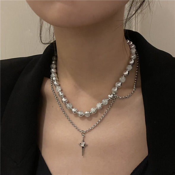 Faith Cross Created Crystal Titanium Steel Layered Necklace
