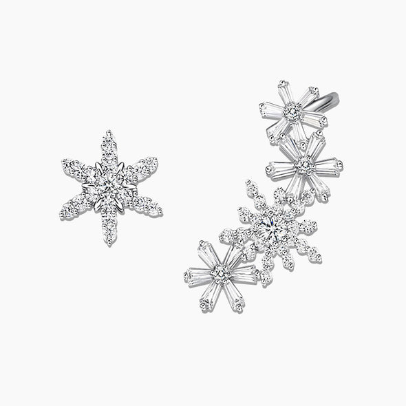 French Asymmetric Snowflake Ear Cuff Earrings