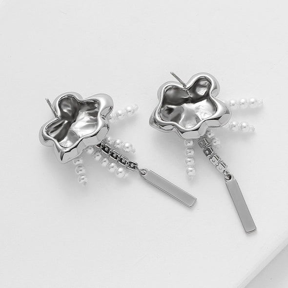 Metal Tassel Pearl Drop Earrings