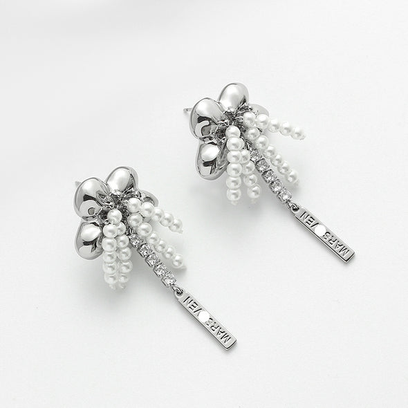 Metal Tassel Pearl Drop Earrings
