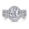 Split Three Rows Halo Oval Cut Engagement Ring
