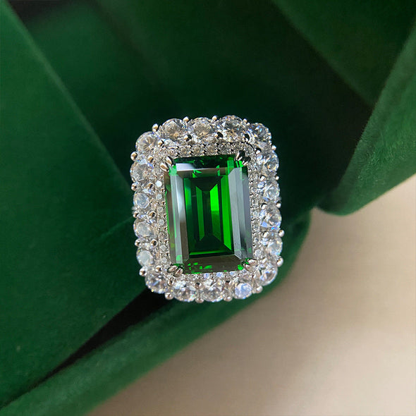 Vintage Emerald Cut Engagement Ring In Sterling Silver