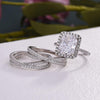 Luxurious Halo Radiant Cut Sterling Silver Bridal Set with Two Interweave Bands