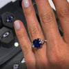 Cushion Cut Sapphire Blue Three-Stone Engagement Ring