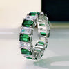 Multi-Colored Eternity Emerald Cut Sterling Silver Wedding Band