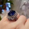 Vintage Halo Blue Gemstone Emerald Cut Engagement Ring