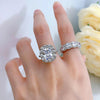 Halo Radiant Cut 925 Sterling Silver Double Band Bridal Set