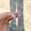 Two Tone Cushion Cut Three Stone Pink Gemstone Sterling Silver Engagement Ring