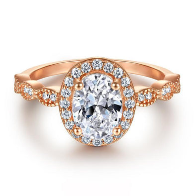Rose Golden Halo Oval Cut Engagement Ring