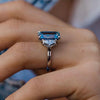 Light Aquamarine Emerald Cut Three Stone Engagement Ring In Sterling Silver