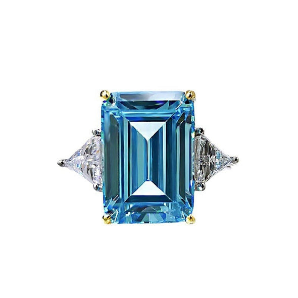Emerald Cut Sky Blue Gemstone Three Stone Sterling Silver Engagement Ring