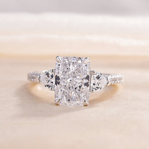 Radiant Cut Three Stone Engagement Ring In Sterling Silver