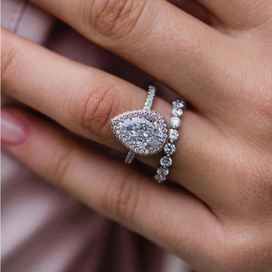 Gorgeous Halo Pear Cut Wedding Bridal Set In Sterling Silver