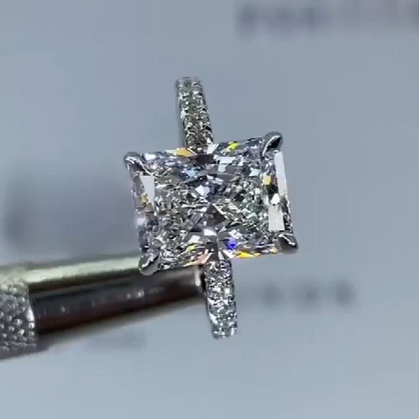 Radiant Cut Sterling Silver Engagement Ring