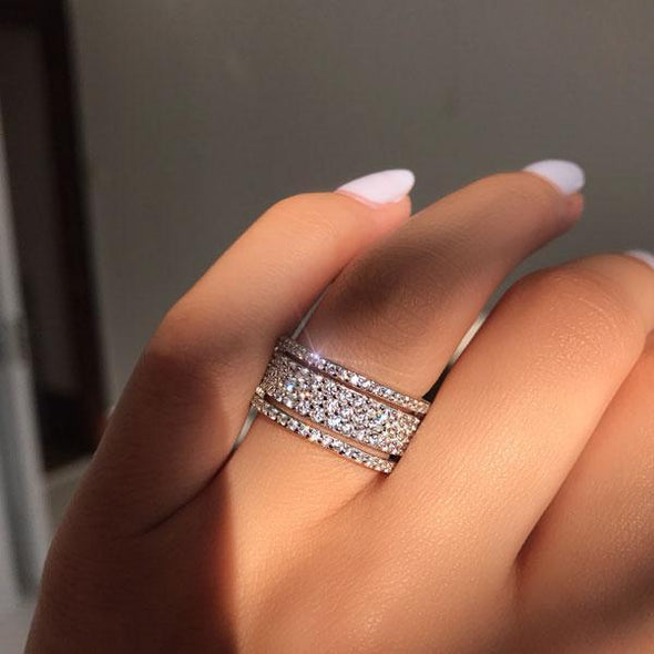 Hollow Out Wide Pave Design Sterling Silver Wedding Band