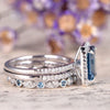 Aquamarine 3-Piece Halo Emerald Cut Sterling Silver Bridal Sets