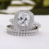 3-Piece Halo Cushion Cut Sterling Silver Bridal Set with Half-Eternity Bands