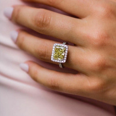 Gorgeous Halo Radiant Cut Yellow Gemstone  Engagement Ring
