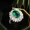 Gorgeous Emerald Green Halo Oval Cut Sterling Silver Engagement Ring