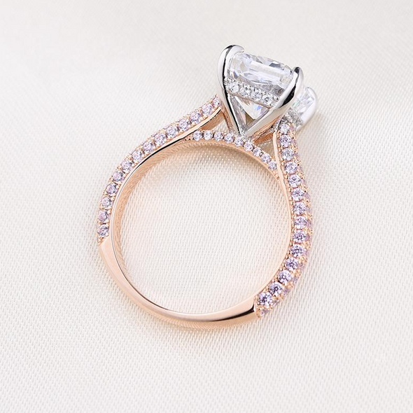 4.0CT Radiant Cut Engagement Ring with Pink Side-Stone