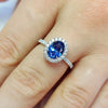 Vintage Blue Oval Cut Engagement Ring In Sterling Silver