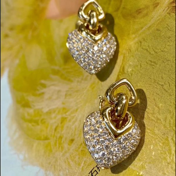 Vintage Golden Tone Heart Design Sterling Silver Dangle Earrings