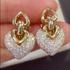 Vintage Golden Tone Heart Design Sterling Silver Dangle Earrings