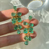 Golden Tone Emerald Green Simulate Crystal Leaves Drop Earrings