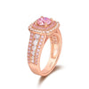 Rose Golden Tone Pink Round Cut Double Halo Engagement Ring
