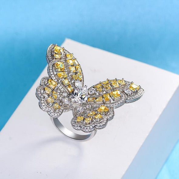 Exquisite Butterfly Design Sterling Silver Engagement Ring