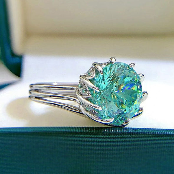 Unique Design Green Sterling Silver Engagement Ring