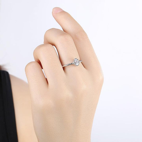 Oval Cut Sterling Silver Solitaire Ring
