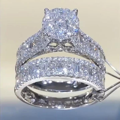 Sale | Stunning Round Cut Sterling Silver Wedding Bridal Set