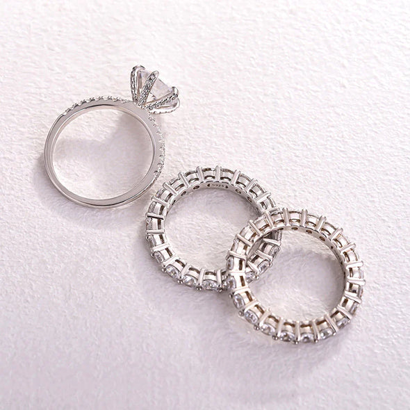 Exqusite Classic Round Cut 3PC Bridal Set In Sterling Silver