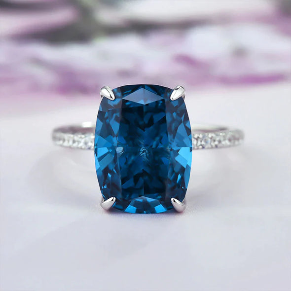 Vintage Blue Cushion Cut Sterling Silver Engagement Ring