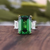 Vintage Emerald Green Three Stone Engagement Ring In Sterling Silver
