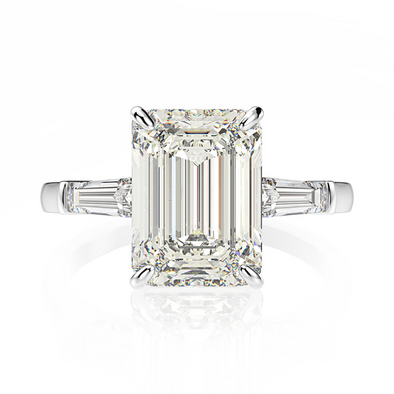Classic Three Stone Emerald Cut Engagement Ring