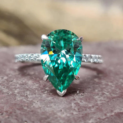 Luxury Pear Cut Paraiba Tourmaline Sterling Silver Engagement Ring