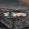 Emerald Green Twist Rose Golden Engagement Ring In Sterling Silver