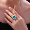 Vintage Emerald Green Halo Sterling Silver Engagement Ring With Spilt Shank