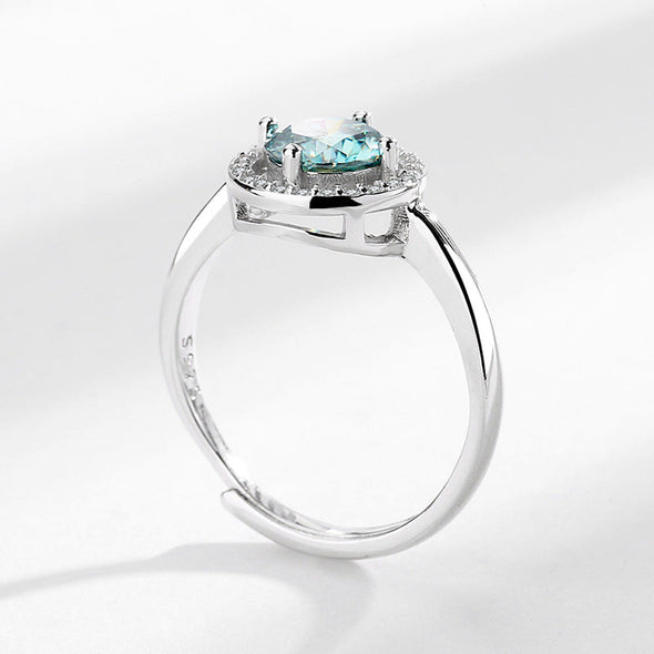Elegant Green Round Cut Adjustable Sterling Silver Engagement Ring
