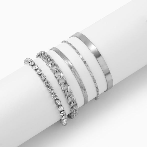 INS 5PC Stackable Chain Bracelet Set
