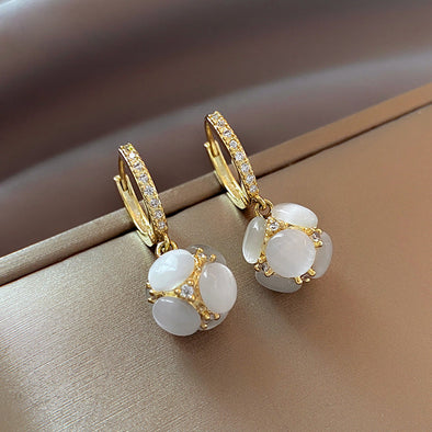 Luxury Opal Dangle Earrings In Golden Tone