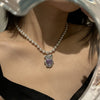 Chic Purple Heart Pearl Bear Pendant Necklace