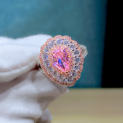Vintage 3CT Pink Halo Split Pear Cut Engagement Ring