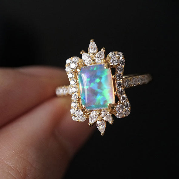 Vintage Court Opal Engagement Ring In Golden Tone